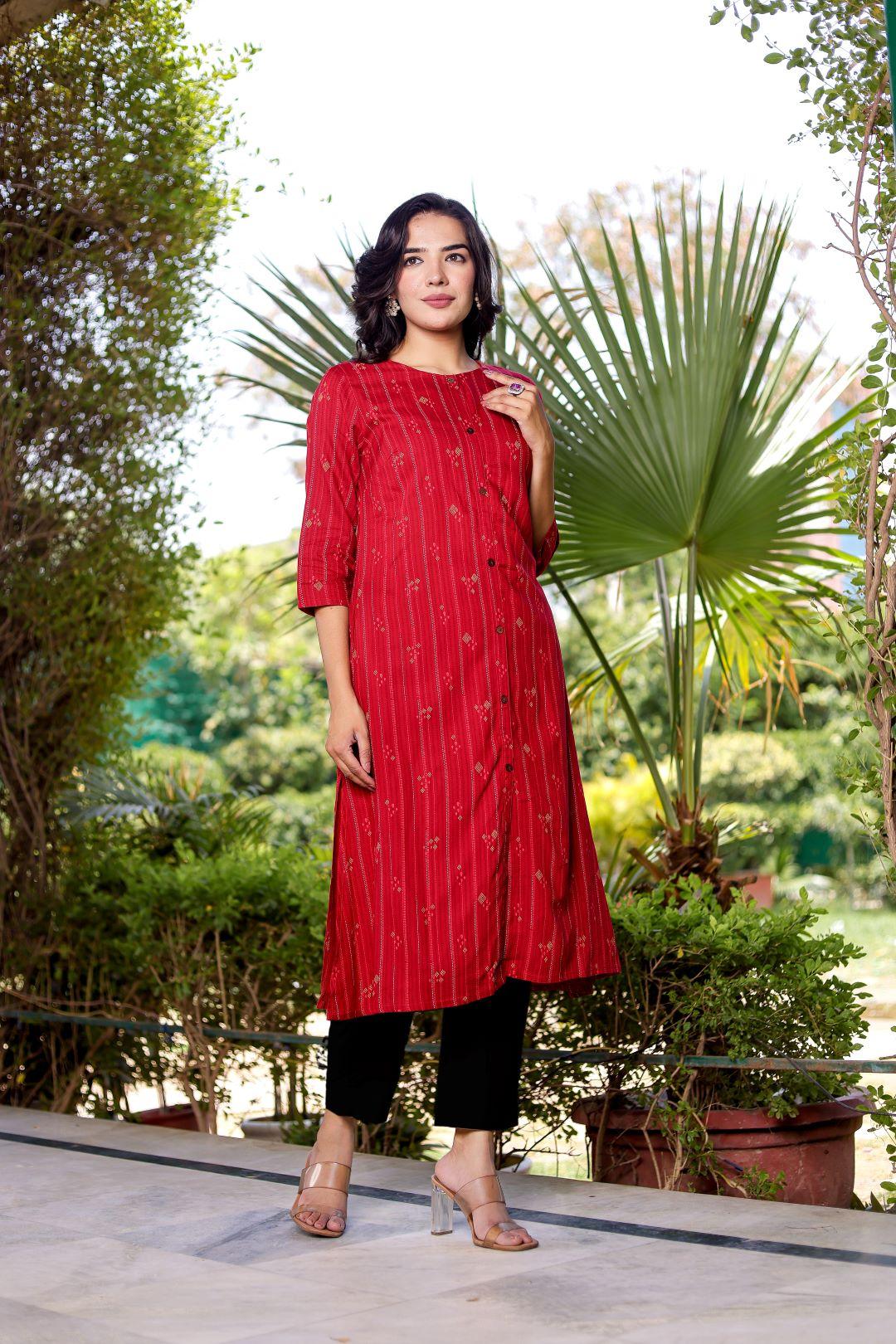 VASVI Women Striped Regular Sleeves Printed A-Line Kurta