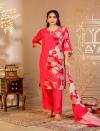 VASVI Women Floral Printed Adda Work Muslin Kurta, Trousers With Dupatta