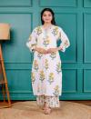 VASVI Floral Printed V-Neck Puffed Sleeves Pure Cotton Straight Kurta With Palazzo