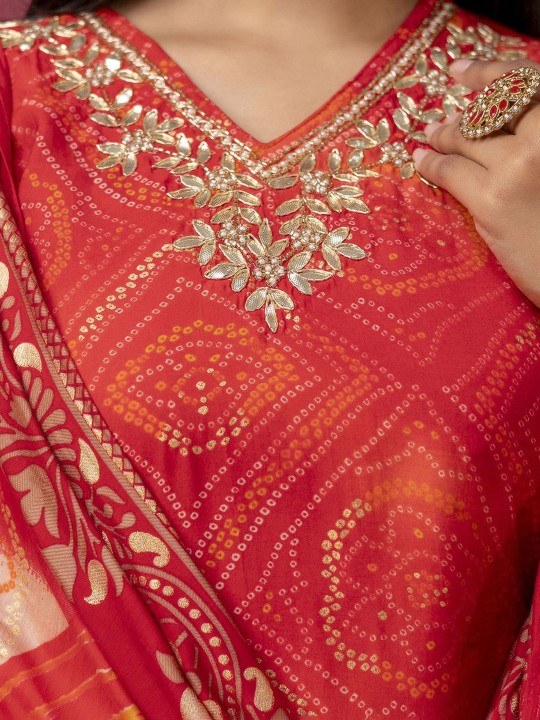Modal Bandhani Printed Regular Kurta, Palazzos With Dupatta