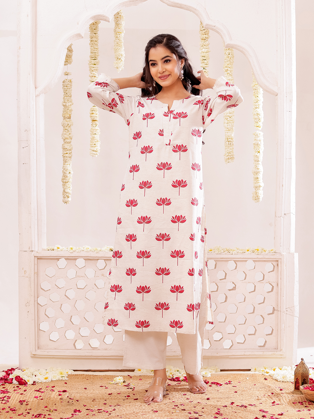 Cotton Slub Printed Kurta Pant Set