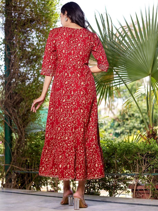 Ikkat Embroidered Maxi Ethnic Dress