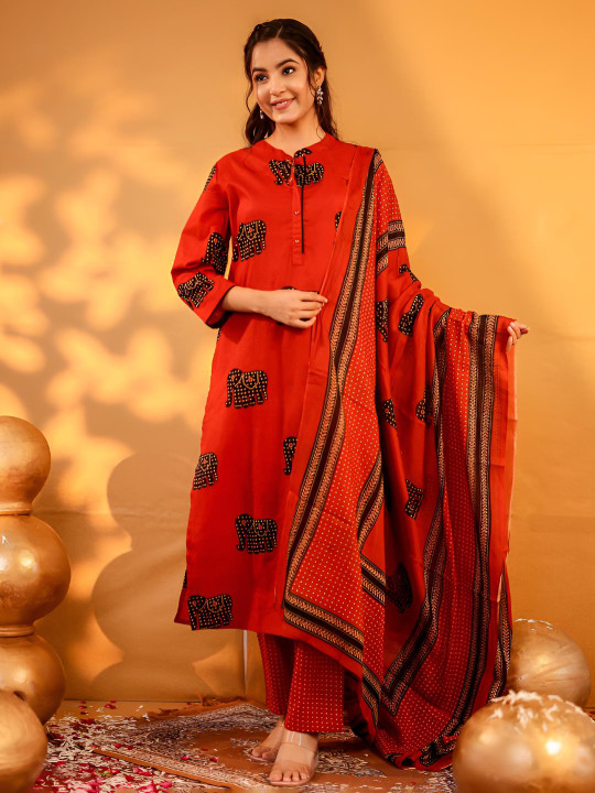 Women Ethnic Motifs Printed Regular Pure Cotton Kurta with Trousers & Dupatta