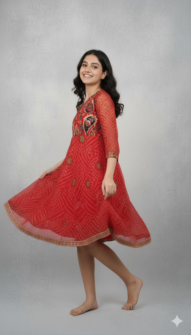 Baby Girl Lace Work Embroidered Georgette Fabric  Dress Hover