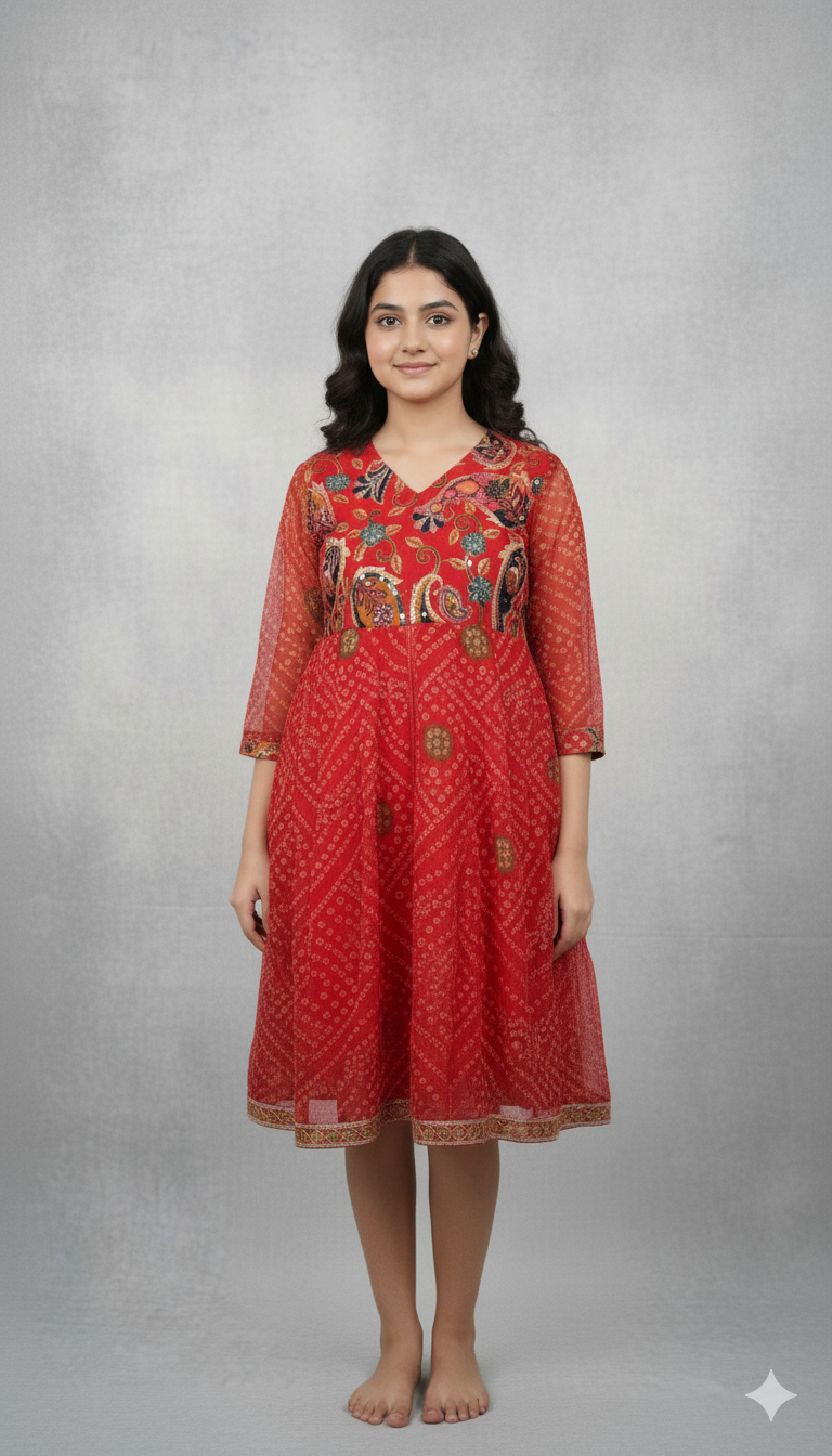 Baby Girl Lace Work Embroidered Georgette Fabric  Dress