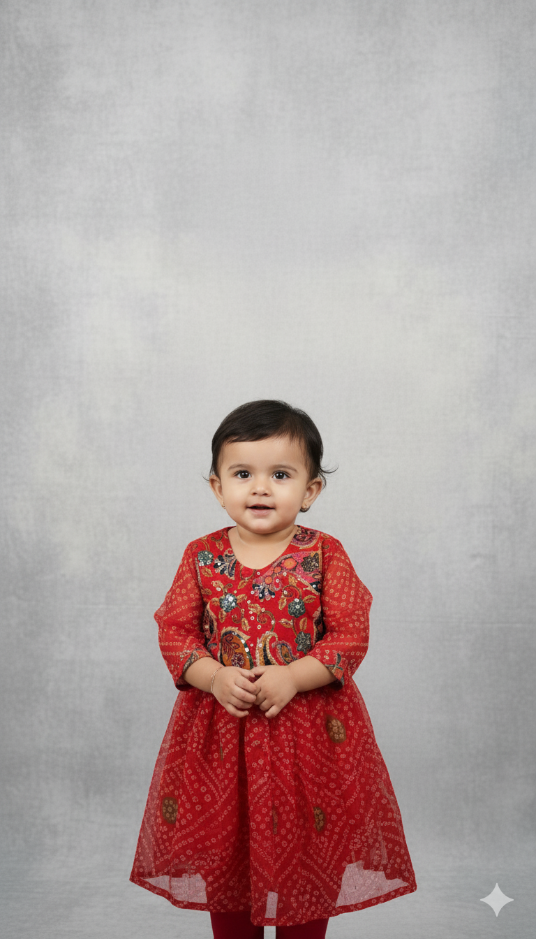 Baby Girl Lace Work Embroidered Georgette Fabric  Dress