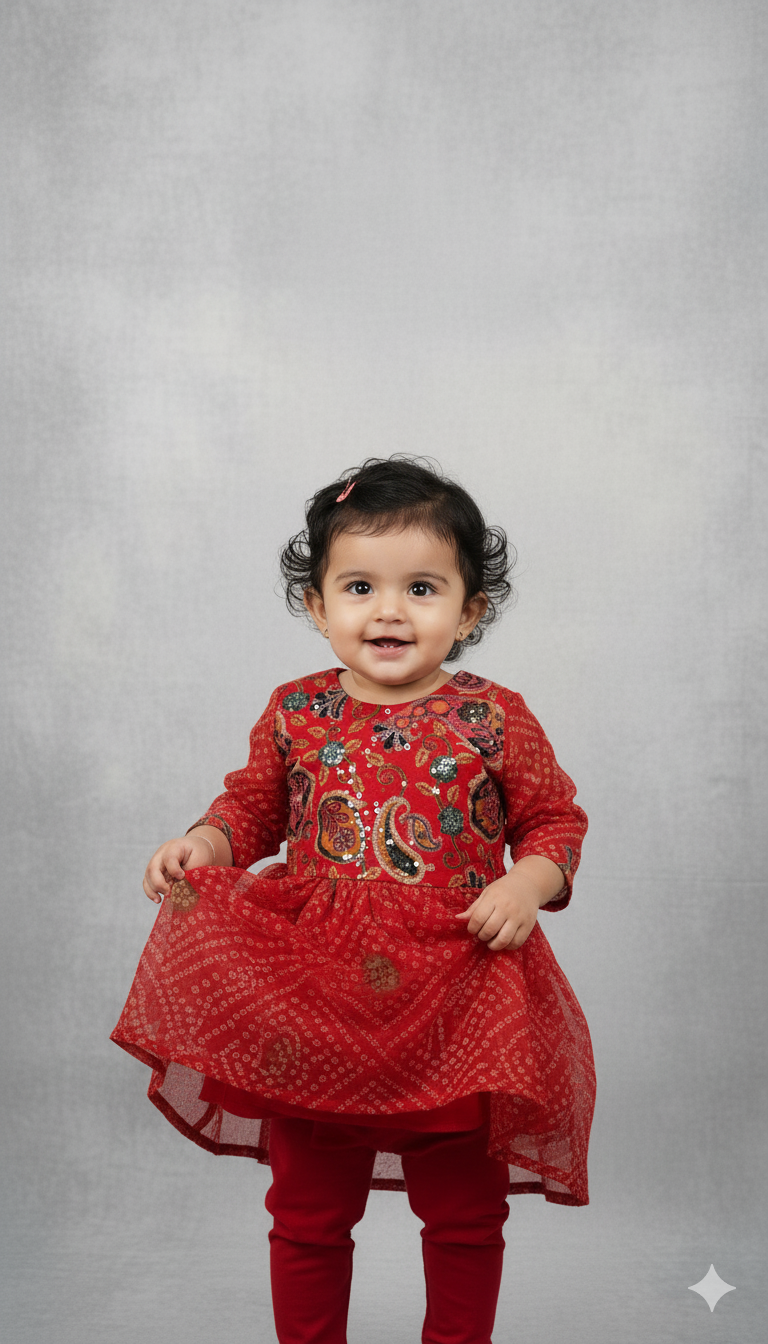 Baby Girl Lace Work Embroidered Georgette Fabric  Dress