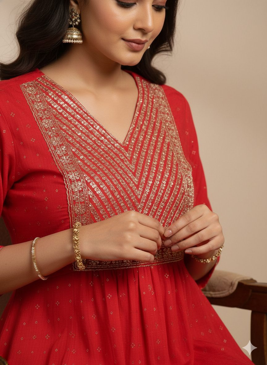 Women's Embroidered Rayon Printed Straight Kurta