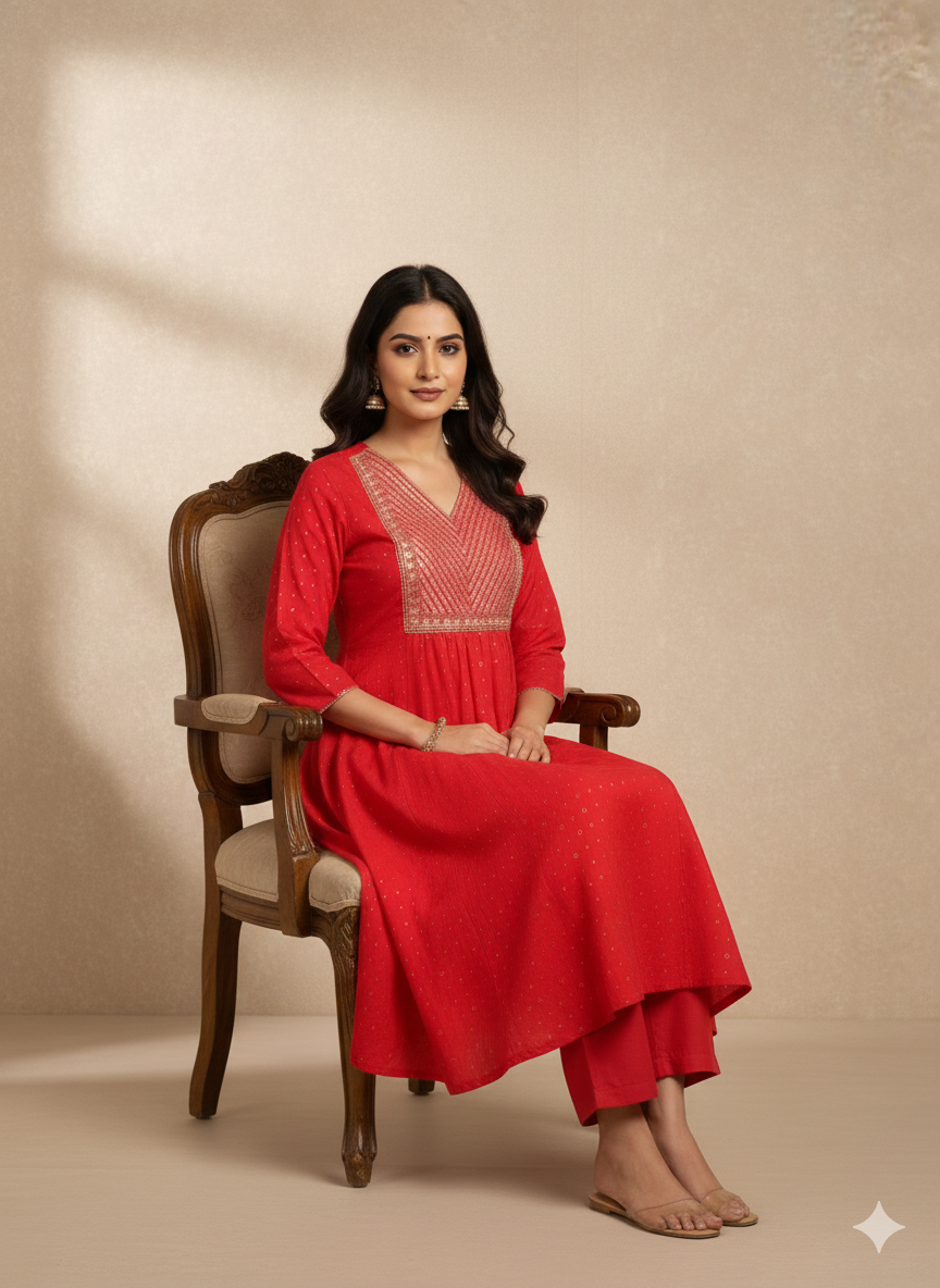 Women's Embroidered Rayon Printed Straight Kurta Hover