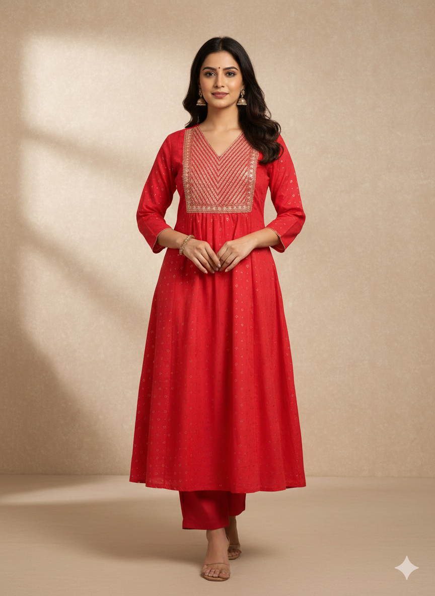 Women's Embroidered Rayon Printed Straight Kurta