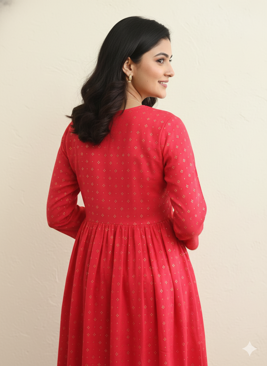 Women's Embroidered Rayon Printed Straight Kurta