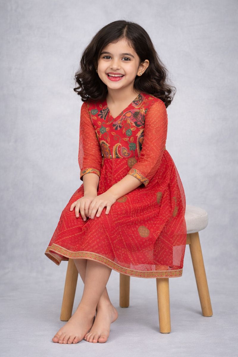 Baby Girl Lace Work Embroidered Georgette Fabric  Dress