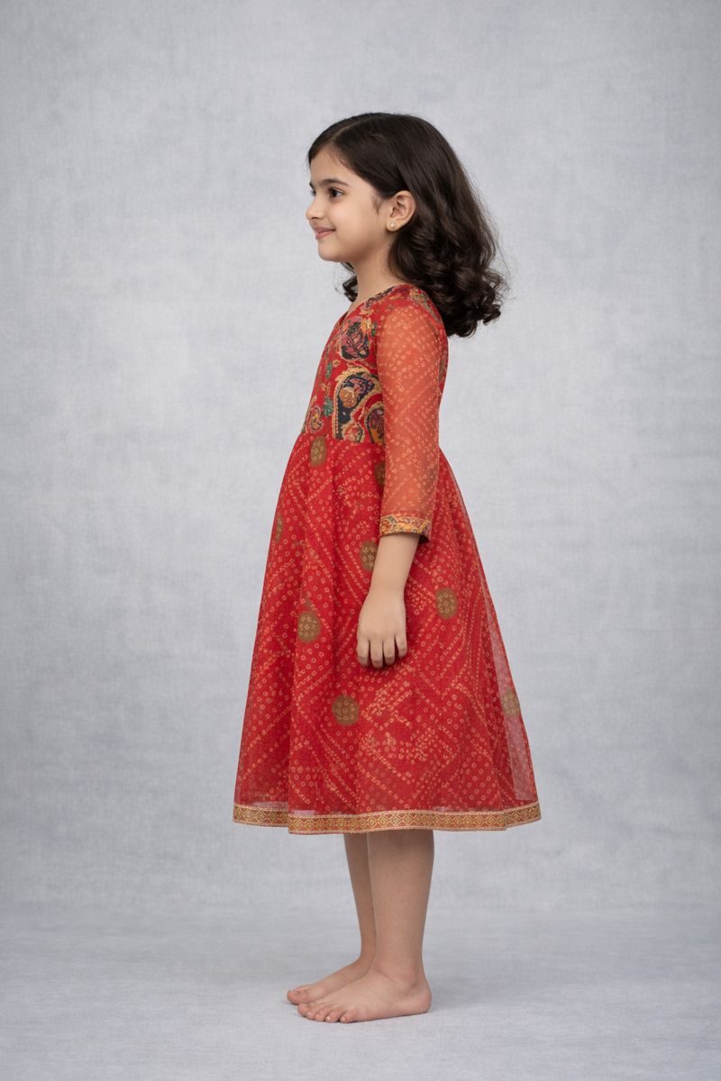 Baby Girl Lace Work Embroidered Georgette Fabric  Dress Hover