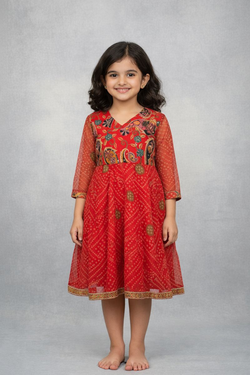 Baby Girl Lace Work Embroidered Georgette Fabric  Dress