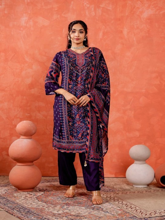 Muslin Handwork Kurta Pant With Dupatta Set