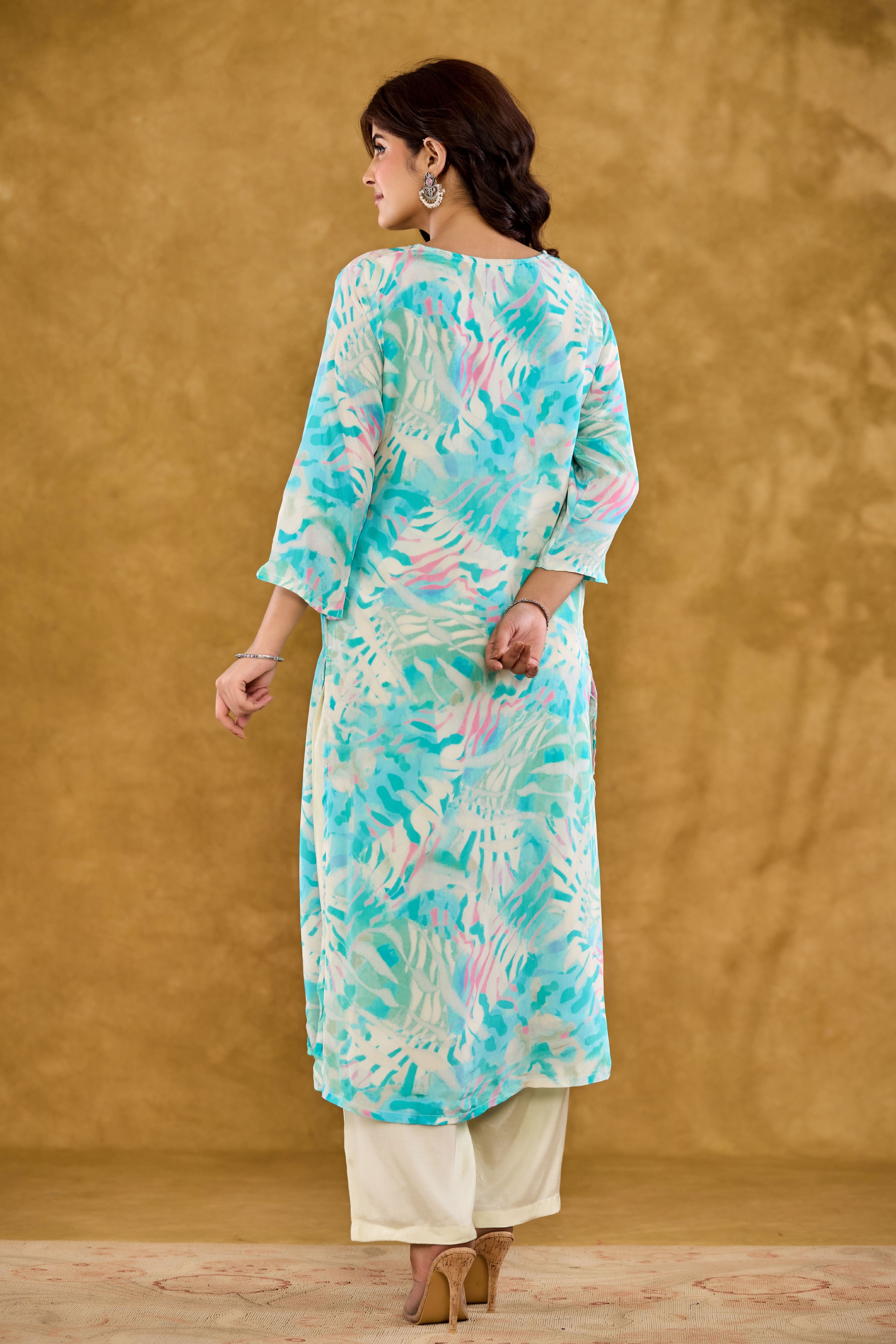 Crepe Embroidered Yoke Design Kurta, Pant With DupattaSet