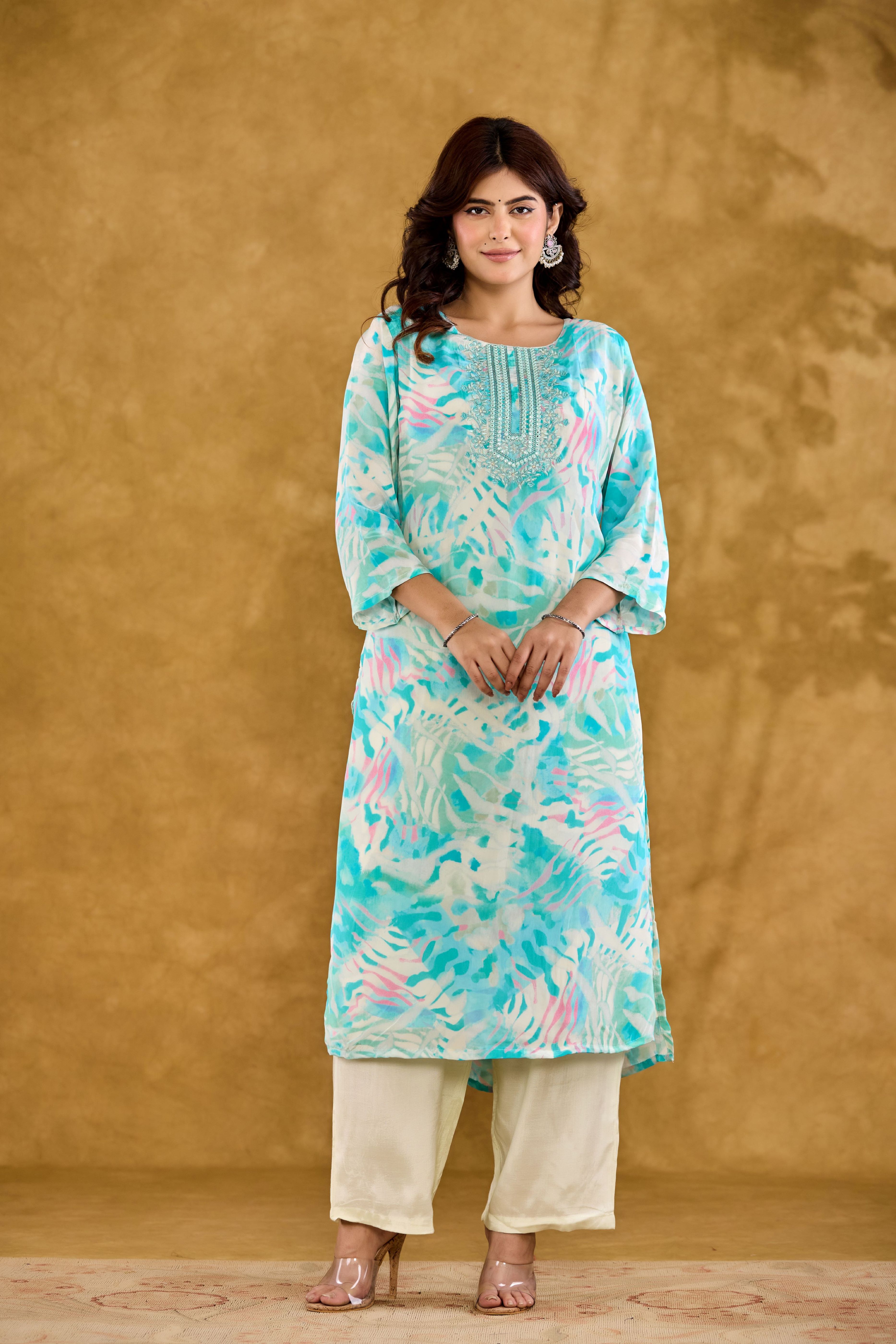 Crepe Embroidered Yoke Design Kurta, Pant With DupattaSet Hover