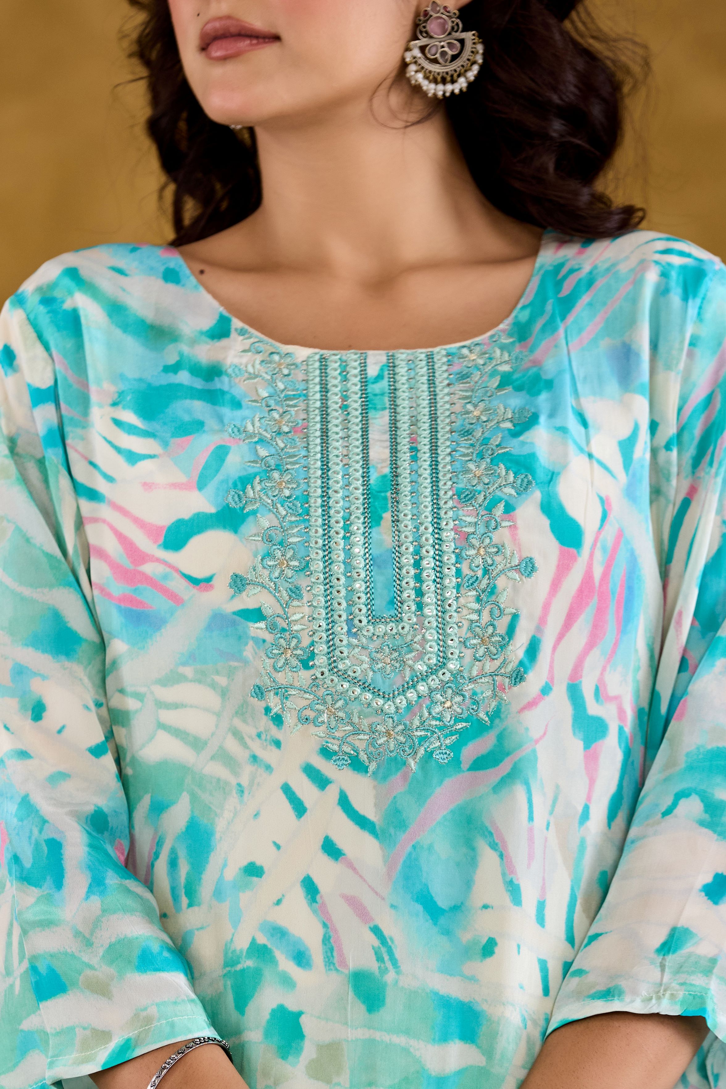 Crepe Embroidered Yoke Design Kurta, Pant With DupattaSet