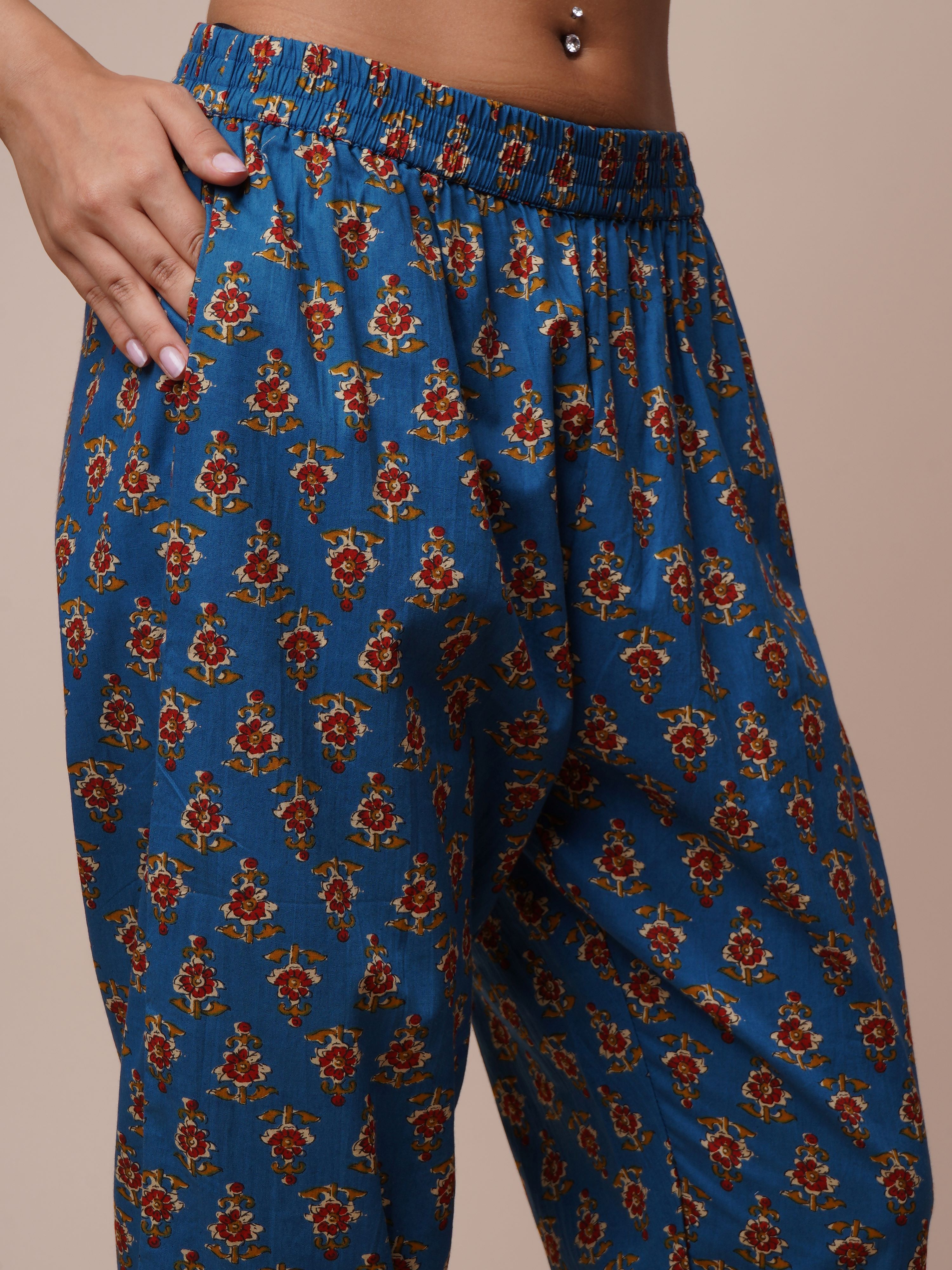 Kalamkari Printed Regular Pure Cotton Kurta with Trousers & With Dupatta
