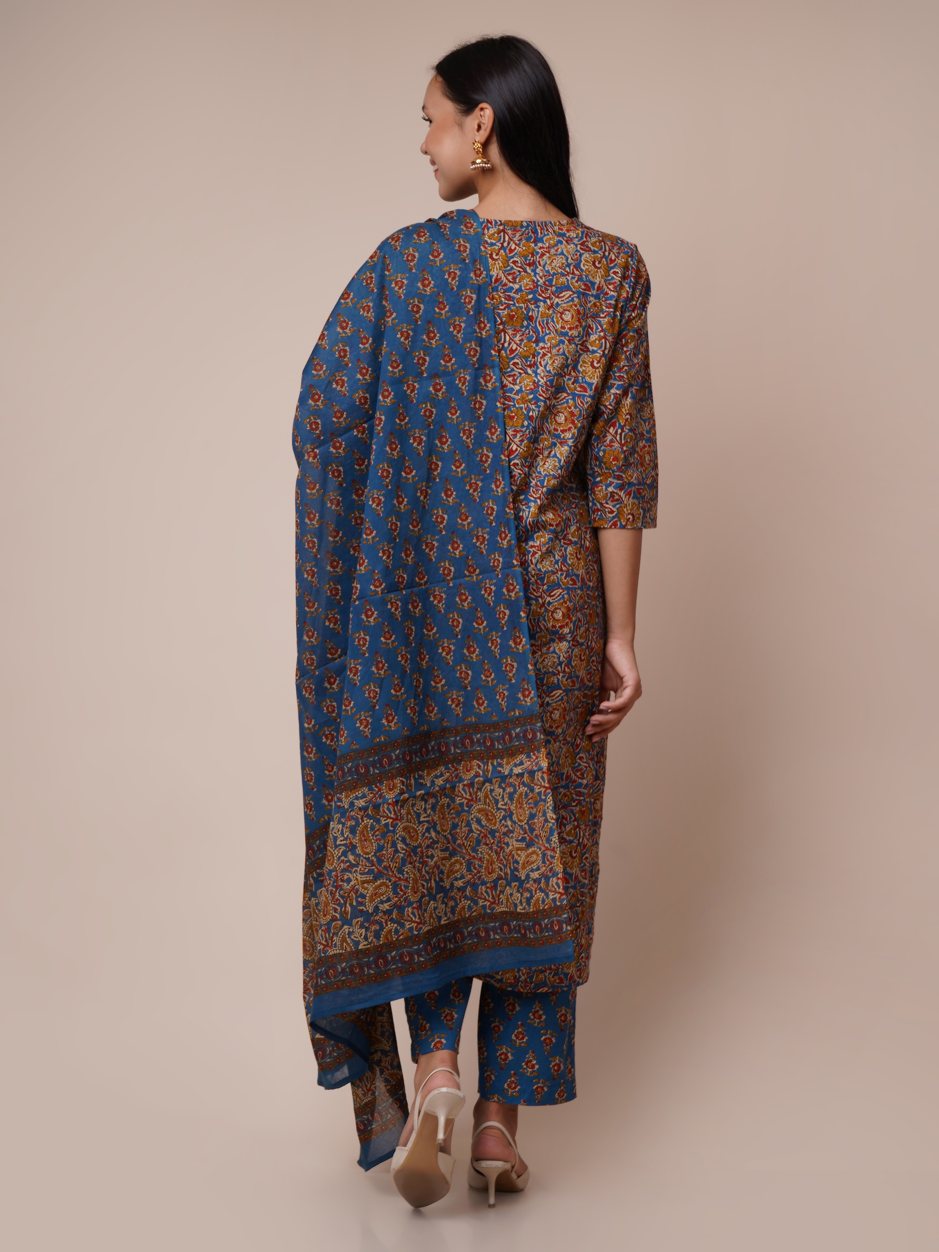 Kalamkari Printed Regular Pure Cotton Kurta with Trousers & With Dupatta Hover