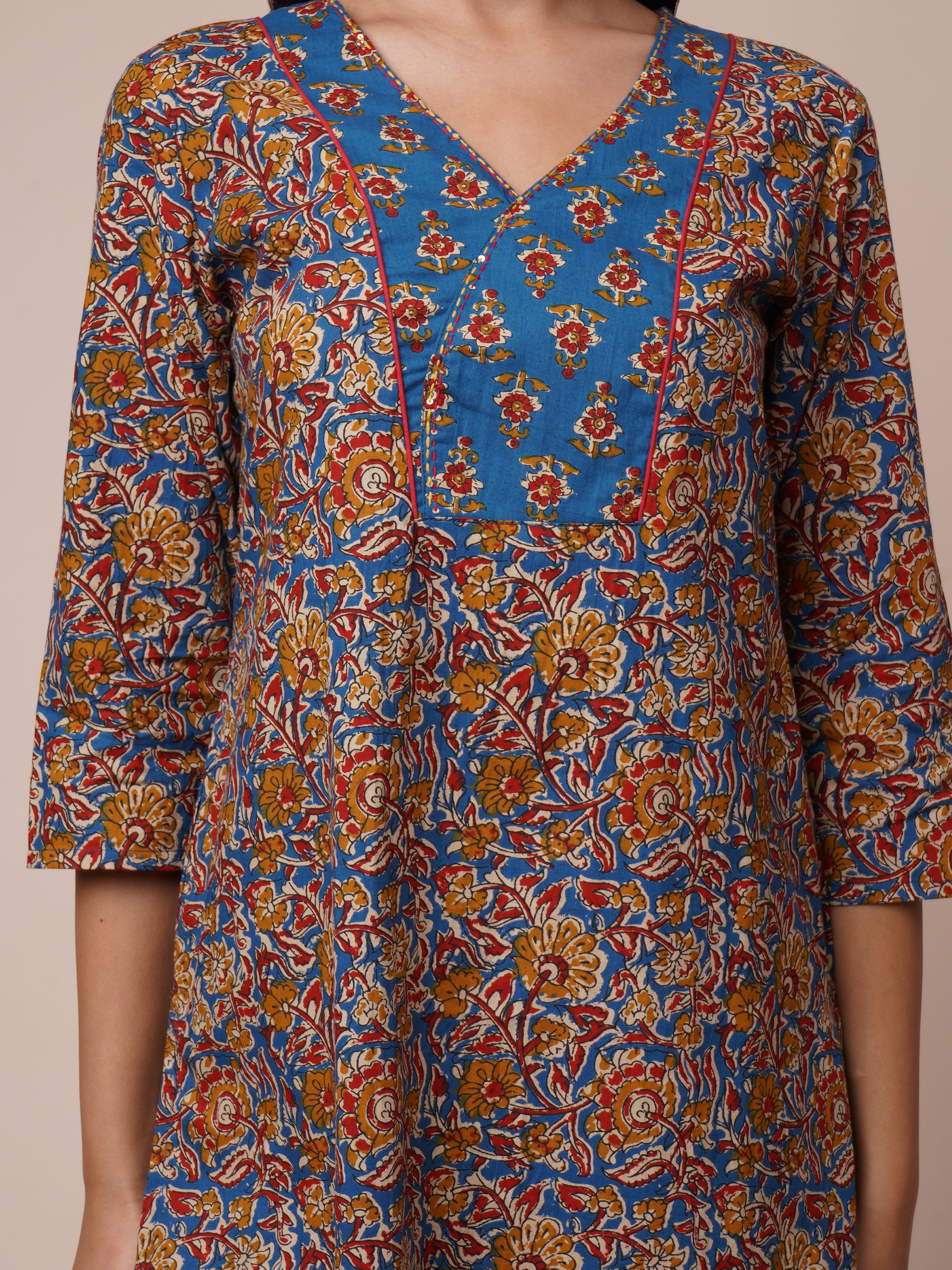 Kalamkari Printed Regular Pure Cotton Kurta with Trousers & With Dupatta