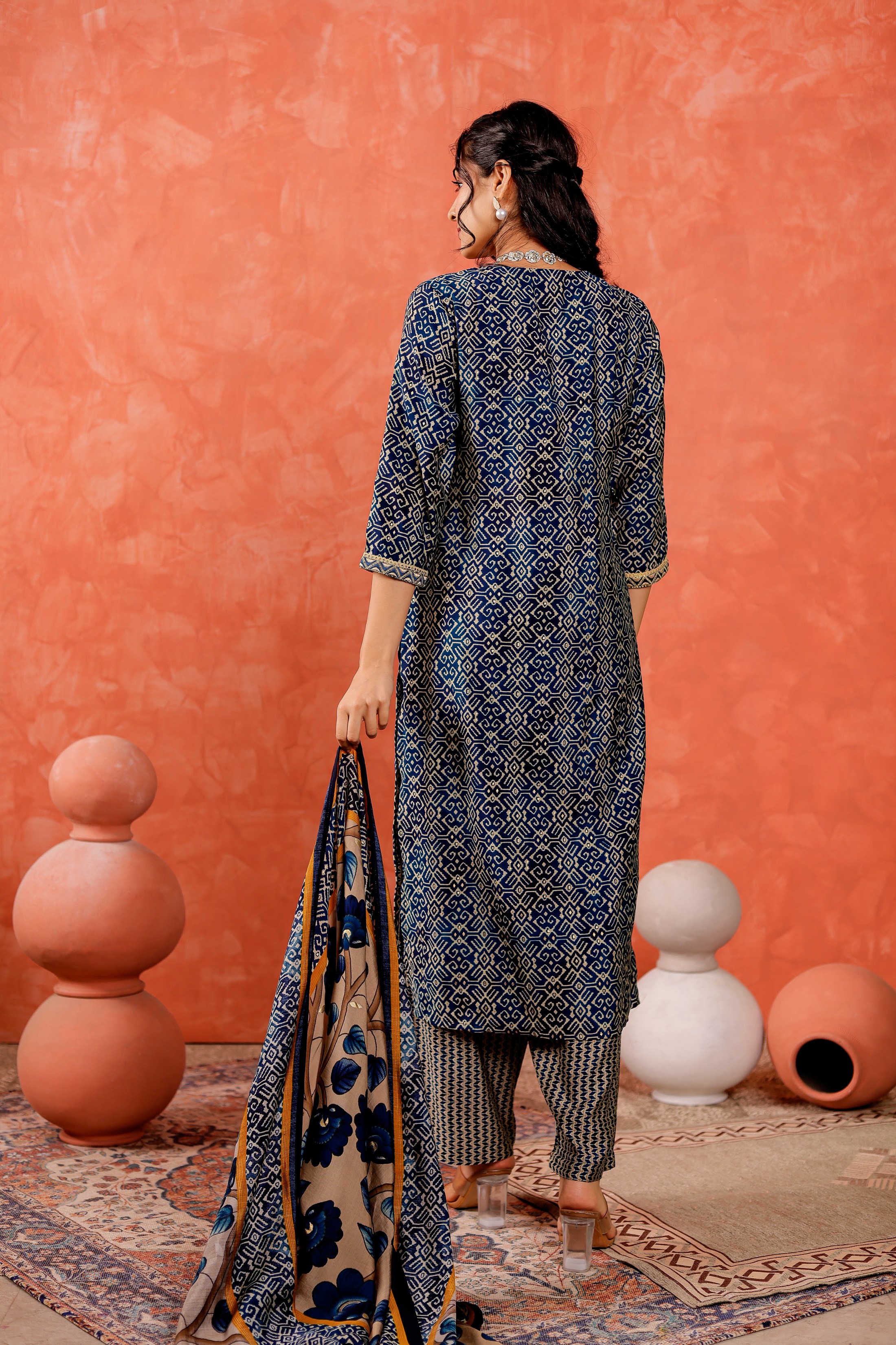 Modal Chanderi Straight Kurta With Trousers And Dupatta