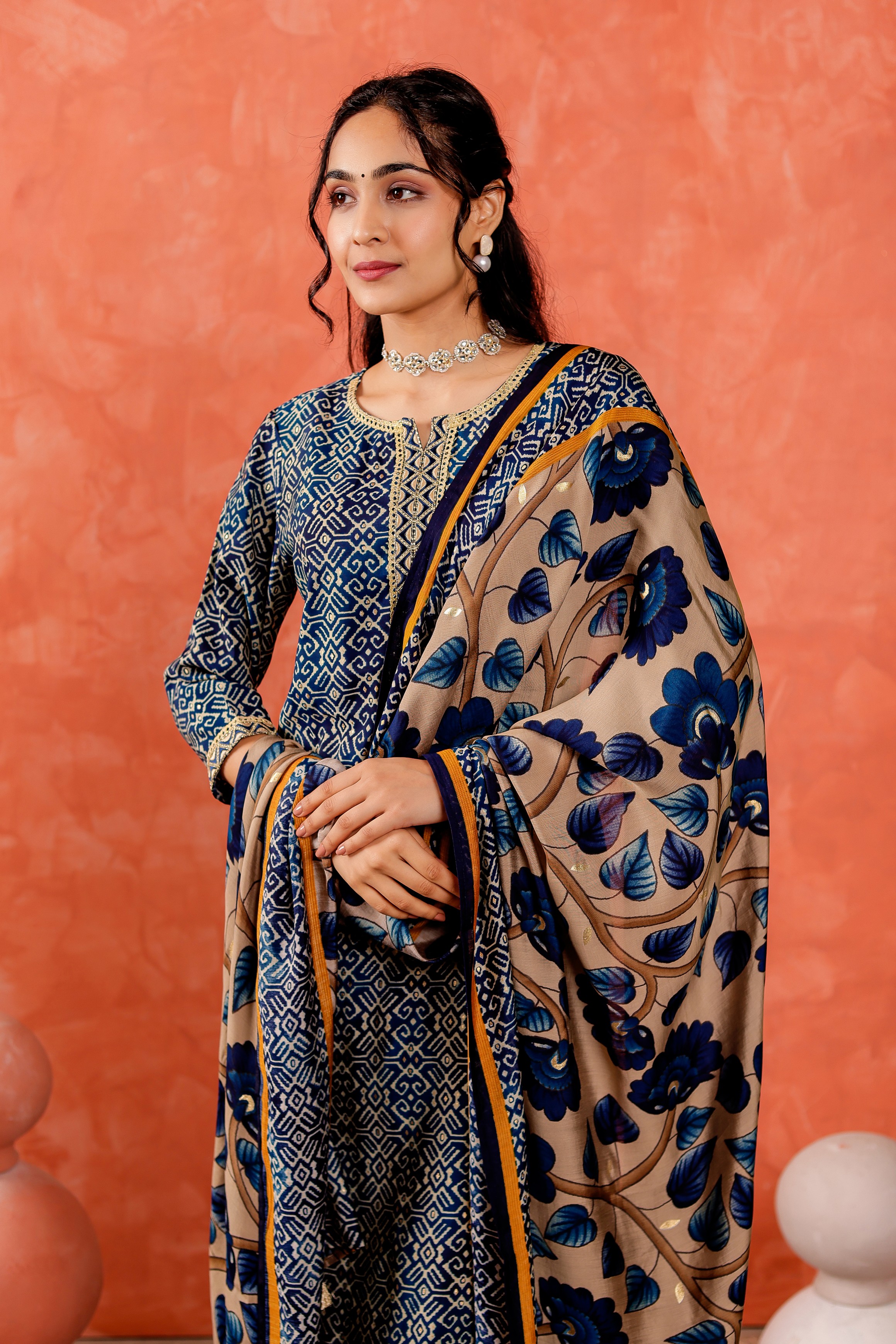 Modal Chanderi Straight Kurta With Trousers And Dupatta