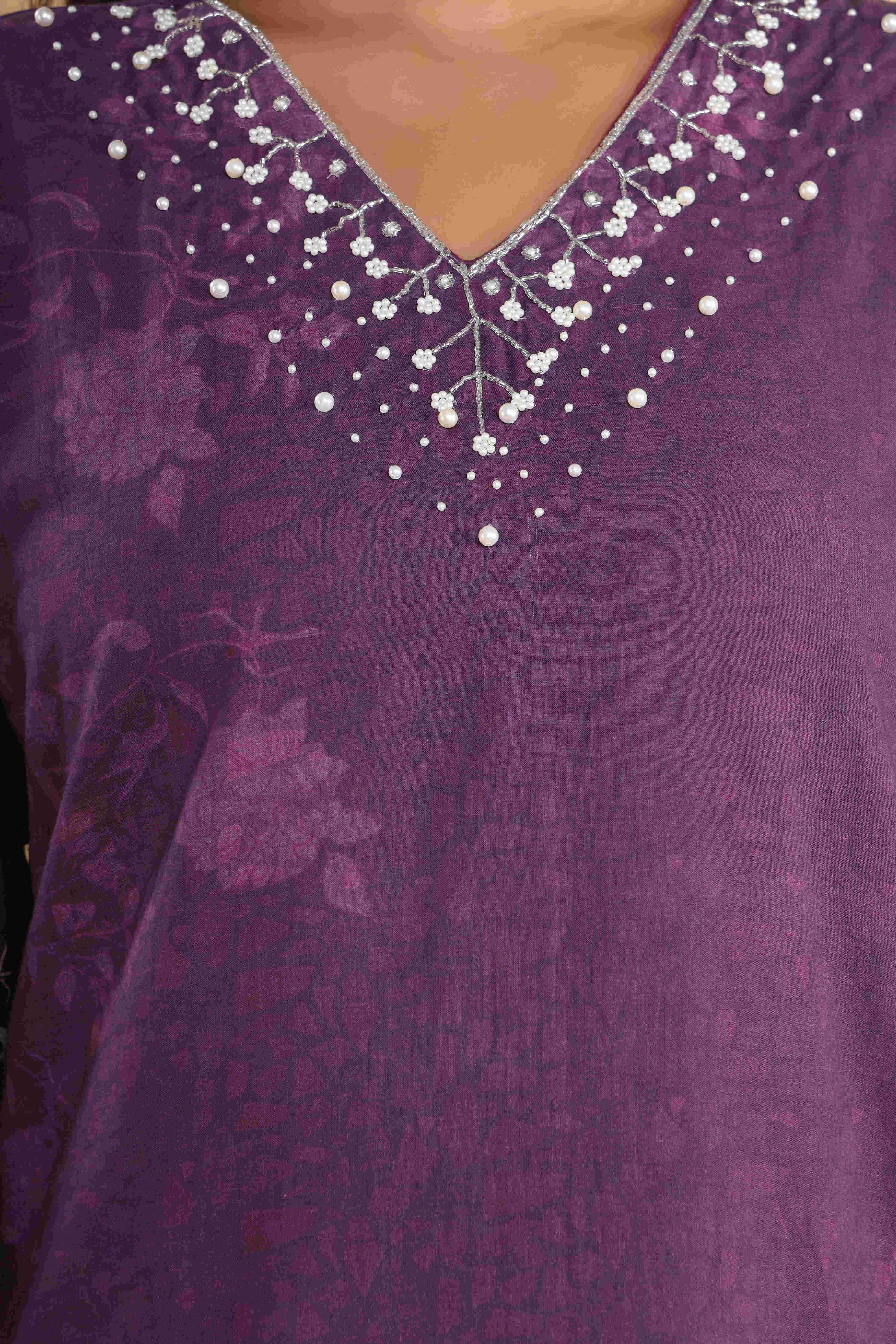 Pure Cotton Floral Printed Adda Work Straight Kurta, Trouser With Dupatta