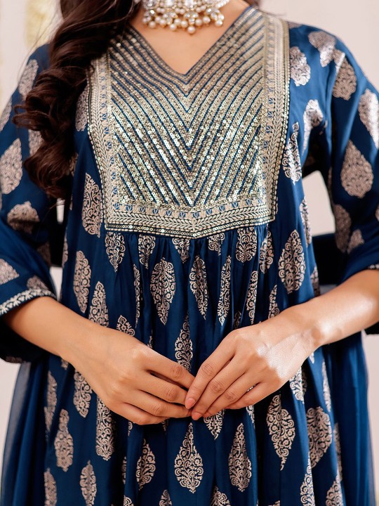 Rayon Slub Embroidered Printed Kurta, Pant With Dupatta Set Hover