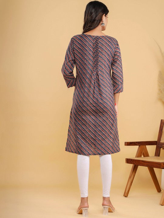 Ethnic Motifs Printed Tie-Up Neck Straight Kurta