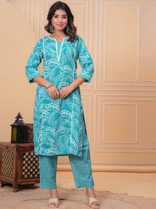 Floral Printed Regular Pure Cotton Kurta with Trousers & With Dupatta