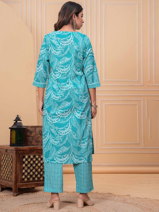 Floral Printed Regular Pure Cotton Kurta with Trousers & With Dupatta