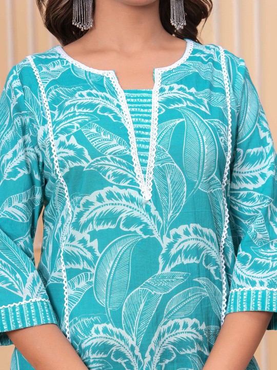 Floral Printed Regular Pure Cotton Kurta with Trousers & With Dupatta
