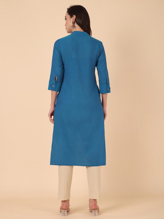 Mandarin Collar Thread Work Cotton Straight Kurta Hover