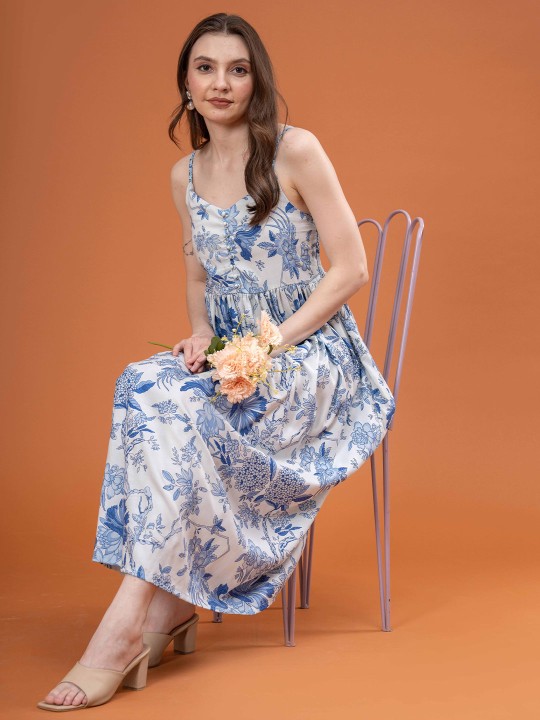 Cotton Floral Print Maxi Dress