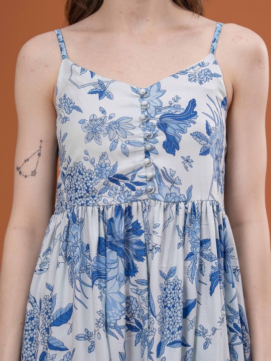 Cotton Floral Print Maxi Dress