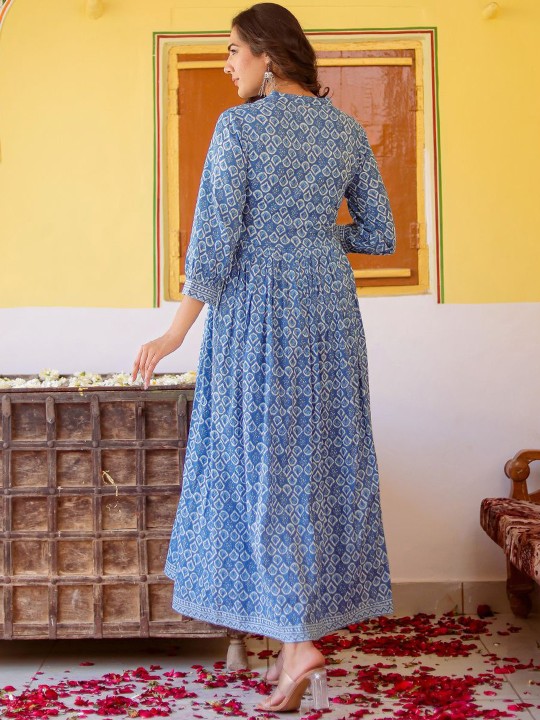 Cotton Printed A-Line Maxi Ethnic Dress