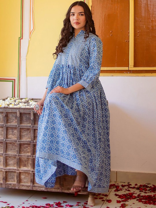 Cotton Printed A-Line Maxi Ethnic Dress