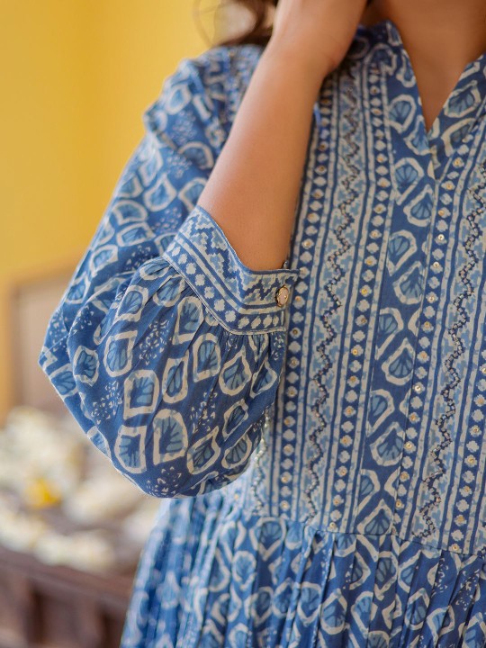 Cotton Printed A-Line Maxi Ethnic Dress