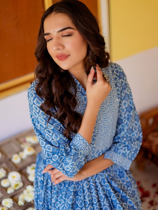 Cotton Printed A-Line Maxi Ethnic Dress