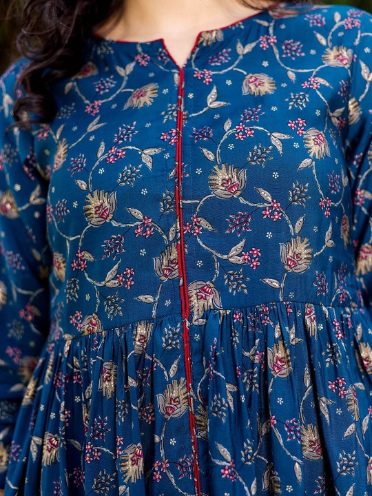 Muslin Printed Ethnic Maxi Flared Dress