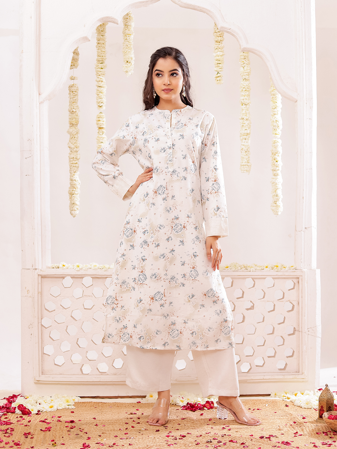 Cotton Slub Printed Kurta Pant Set