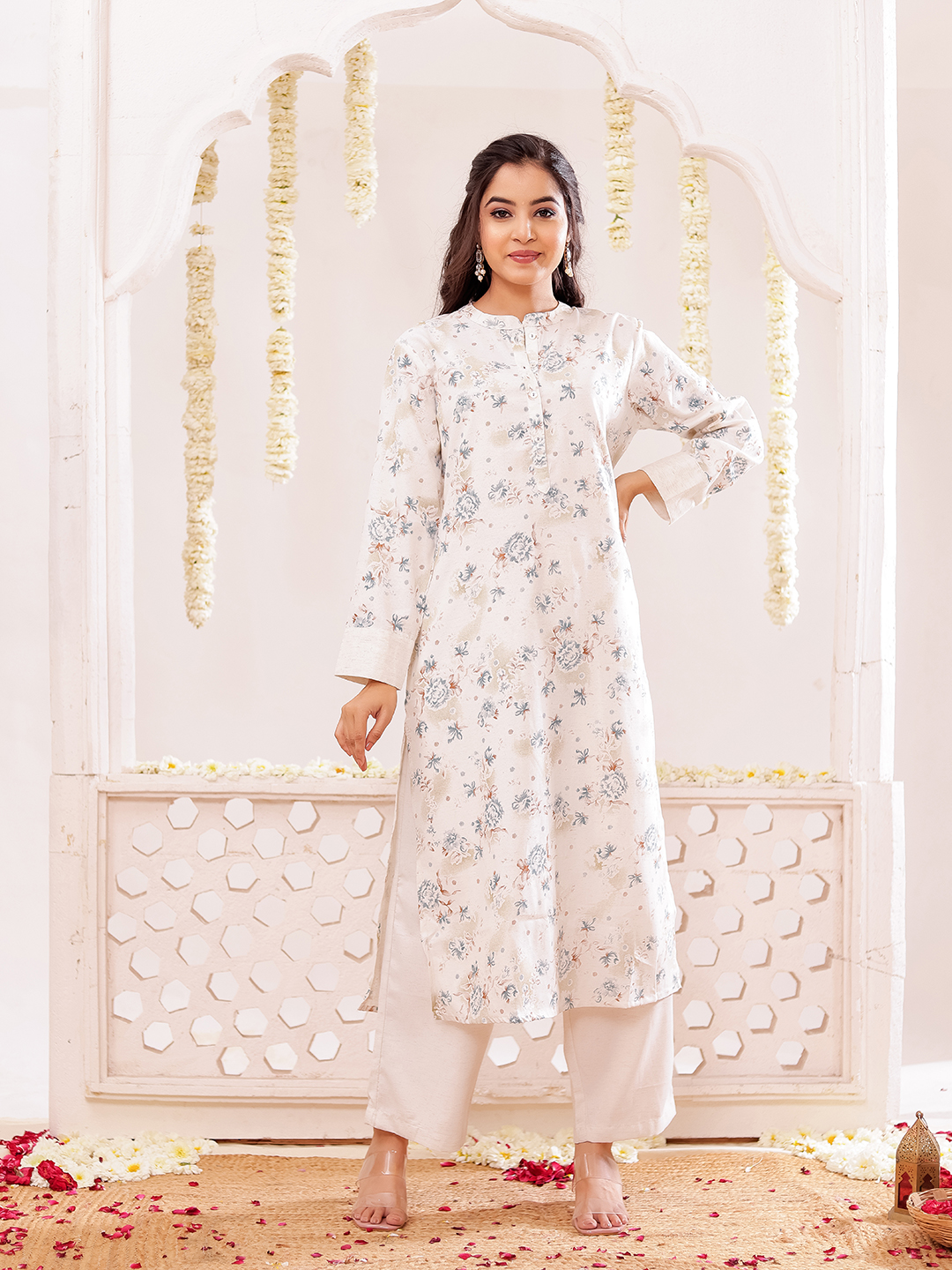 Cotton Slub Printed Kurta Pant Set