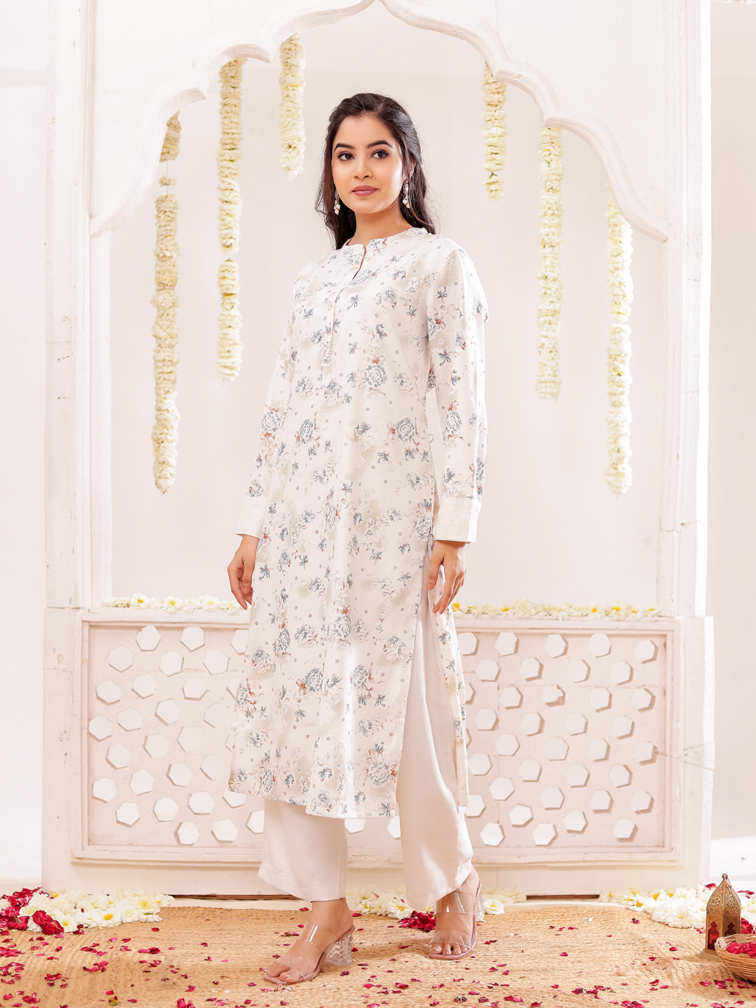 Cotton Slub Printed Kurta Pant Set