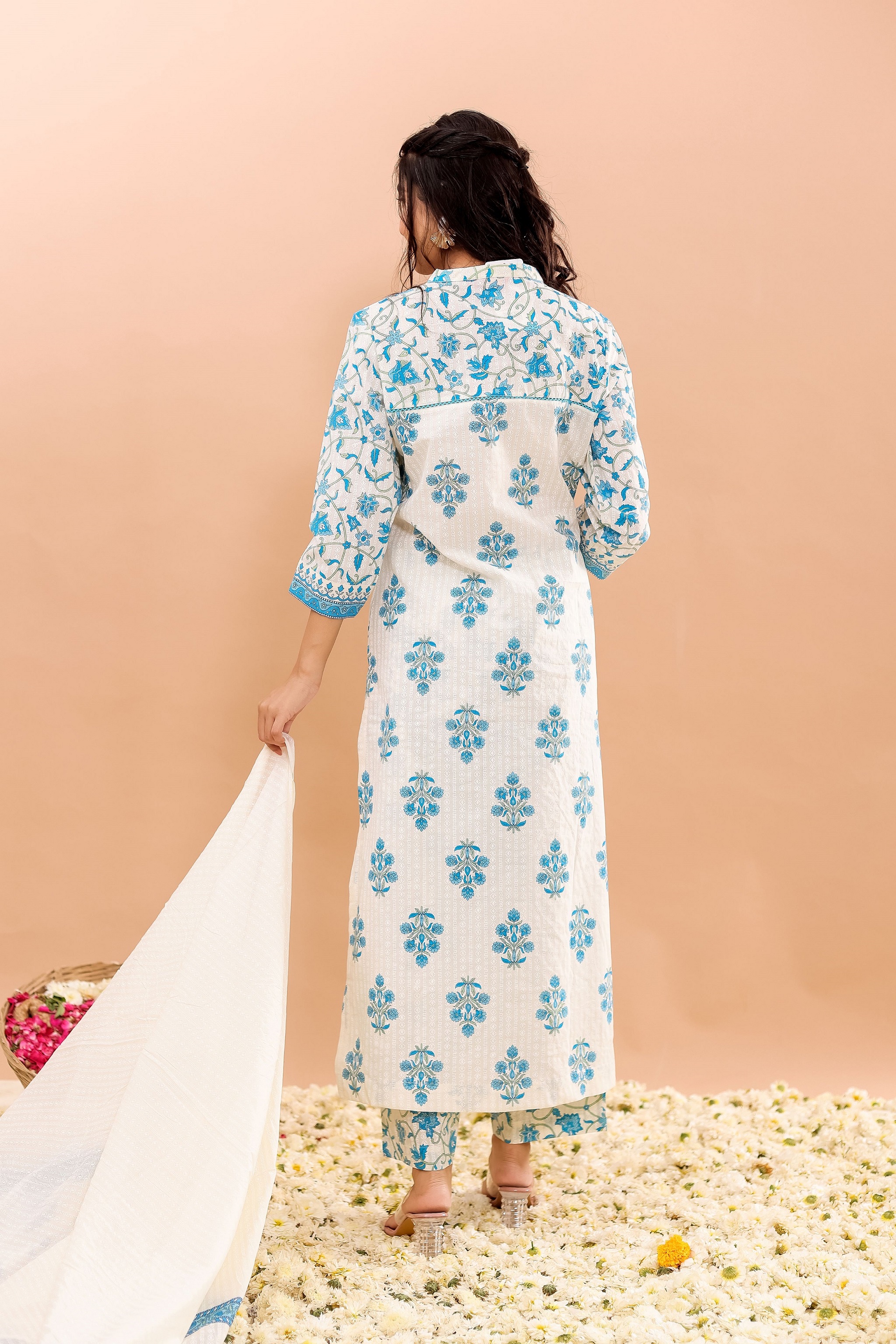 Cotton Printed Straight Kurta, Pant With Dupatta