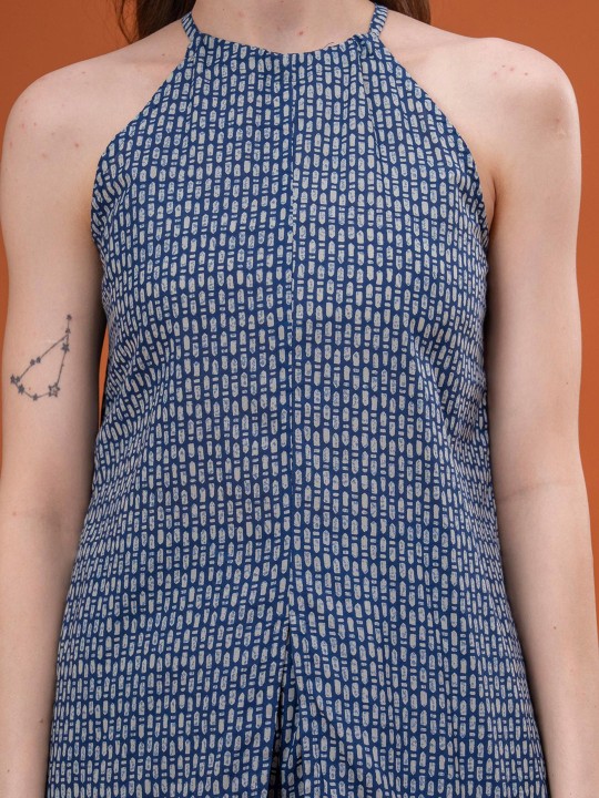 Cotton Printed Halter Neck Sleeveless Tunic With Palazzos Co-Ords