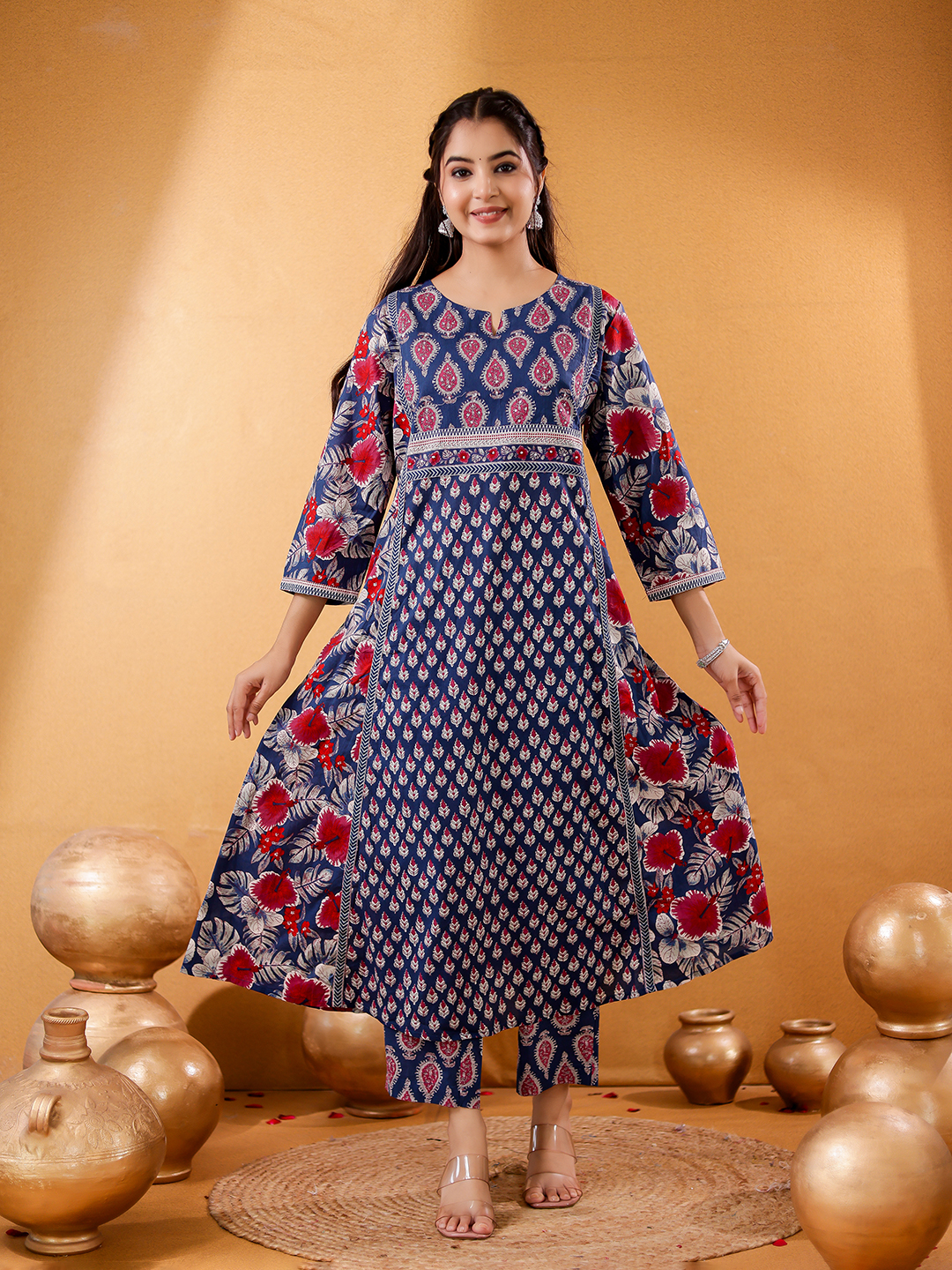 Women Floral Printed Regular Pure Cotton Kurta with Trousers & Dupatta Hover