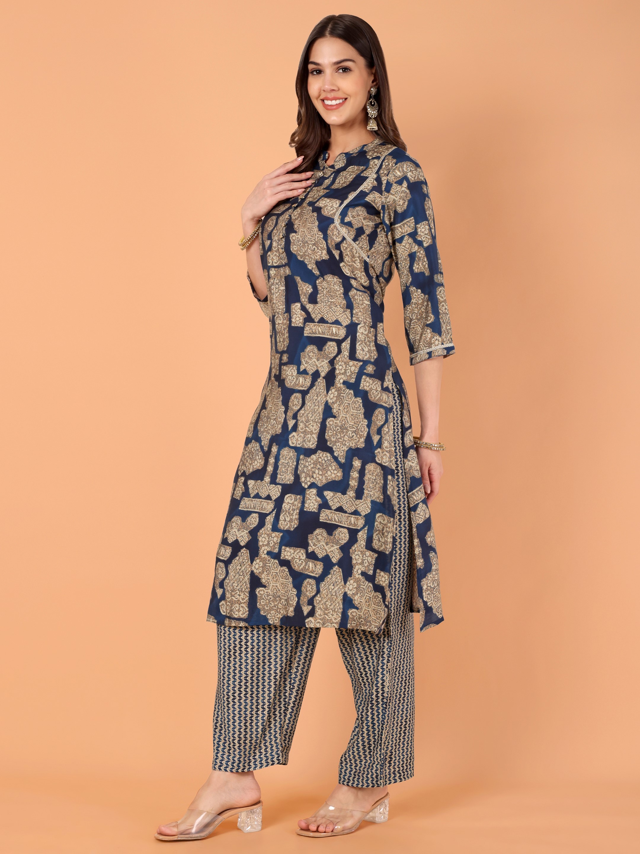 Women Printed Modal Chanderi Kurta Pant With Dupatta Set