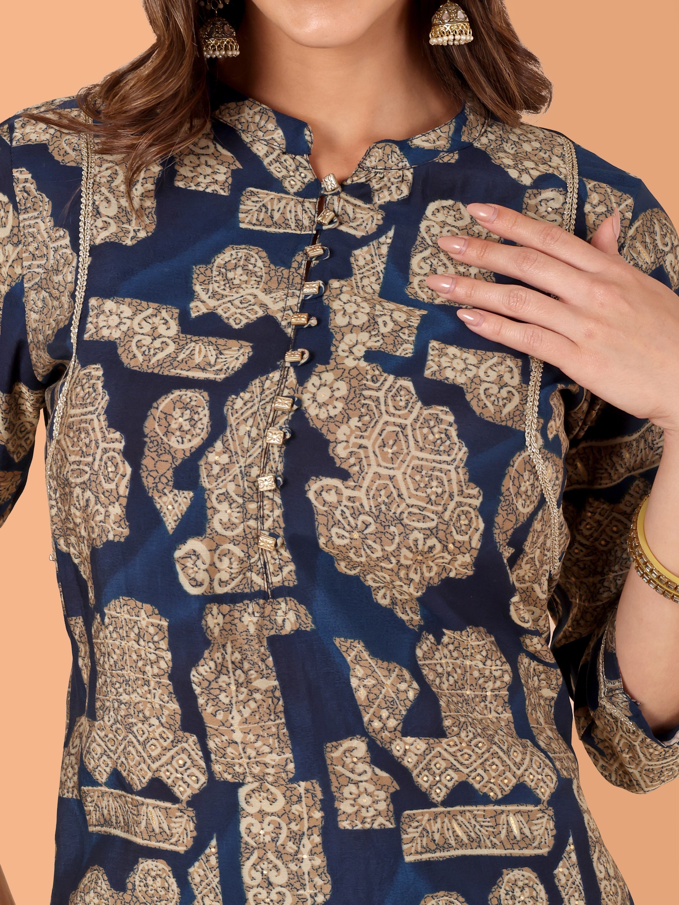 Women Printed Modal Chanderi Kurta Pant With Dupatta Set