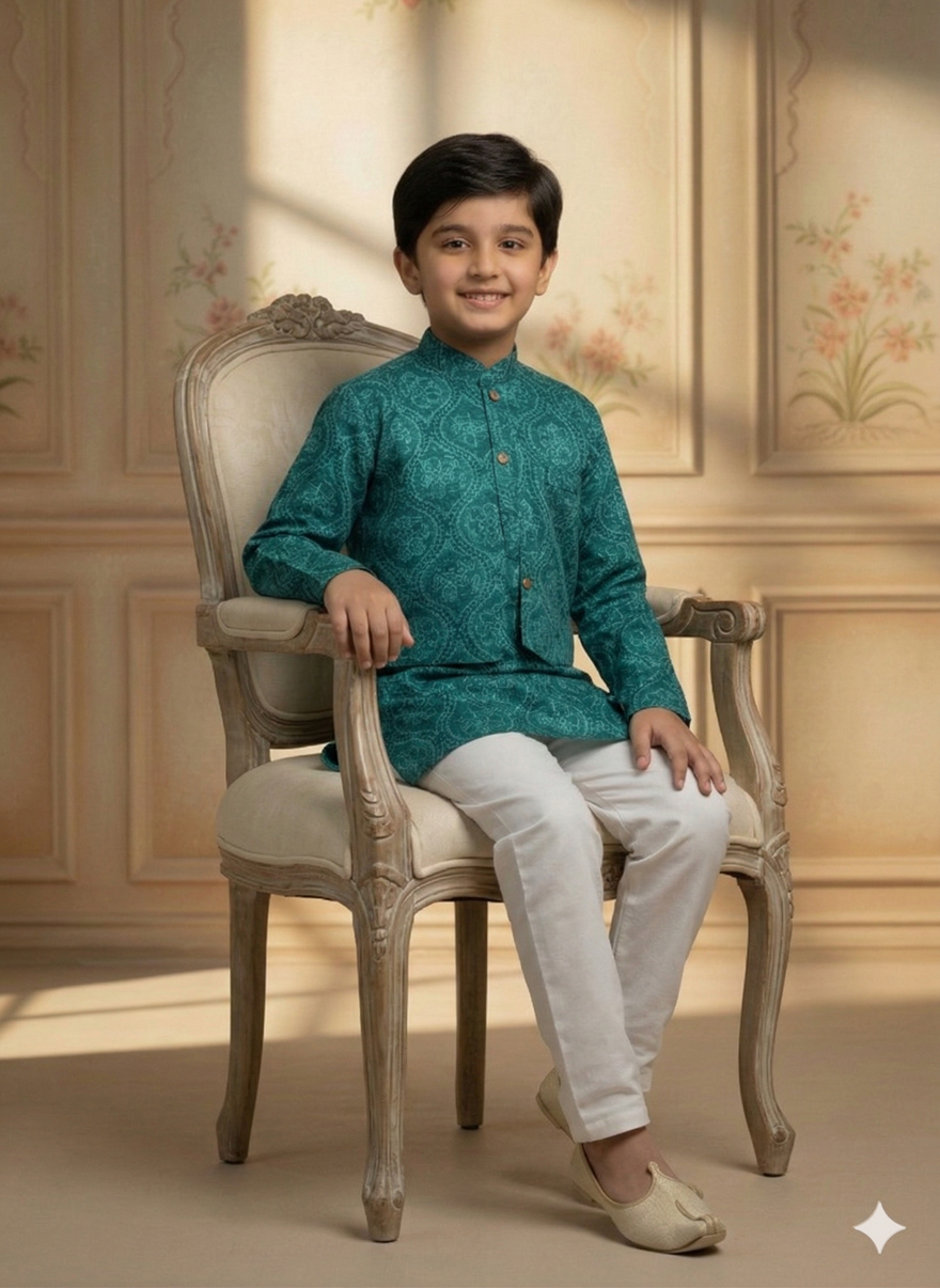 Baby Boy Cotton Kurta Payjama With Jacket Set